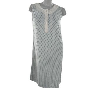 Orvis 100% Cotton Sleeveless Dress in White & Blue Small Polka Dots Size Medium